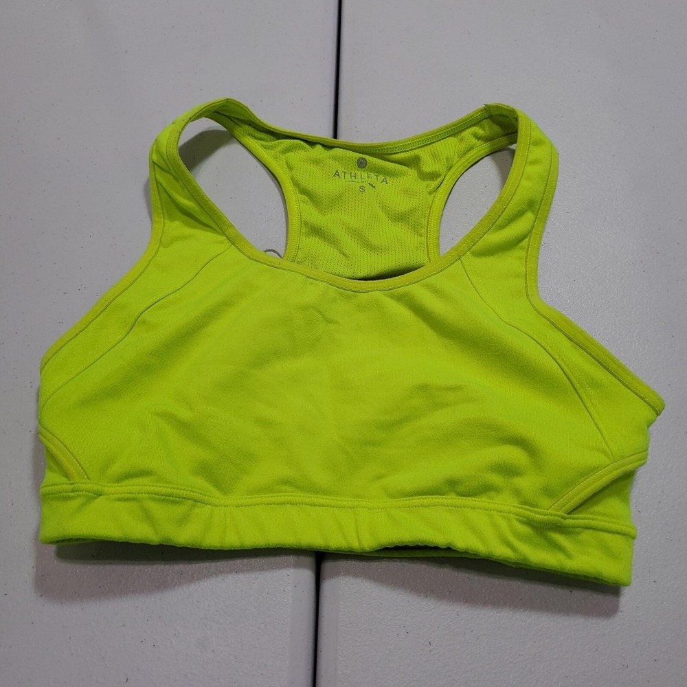 Athleta Women Sports Bra Small Yellow Highlighter Double Dare Racerback Pullover